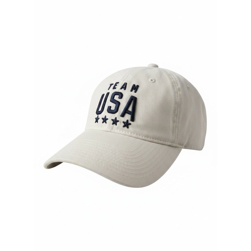 One Size White Blue Olympics Embroidered Logo Cream, adjustable One Size, GUC